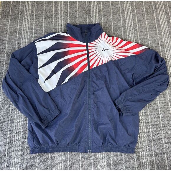 Reebok Jacket Mens XL Blue Track Jacket Vintage Rising Sun Windbreaker Full ZiP - Picture 1 of 12